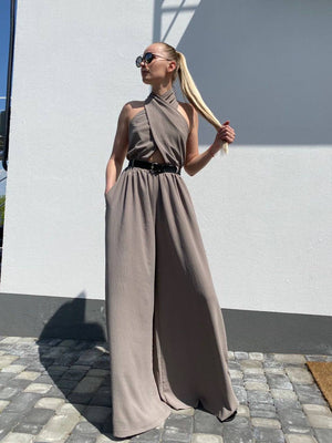 Beige Halter-Back Jumpsuit