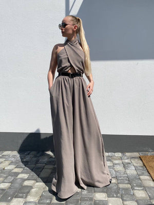 Beige Halter-Back Jumpsuit