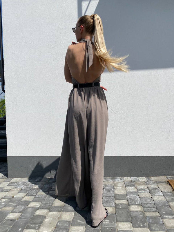 Beige Halter-Back Jumpsuit