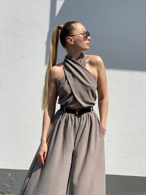 Beige Halter-Back Jumpsuit