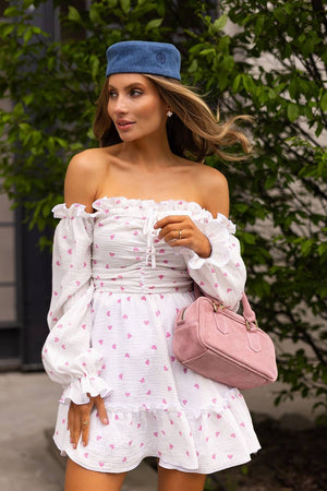 Heartfelt Pink Off-Shoulder Muslin Dress