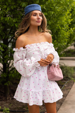 Heartfelt Pink Off-Shoulder Muslin Dress