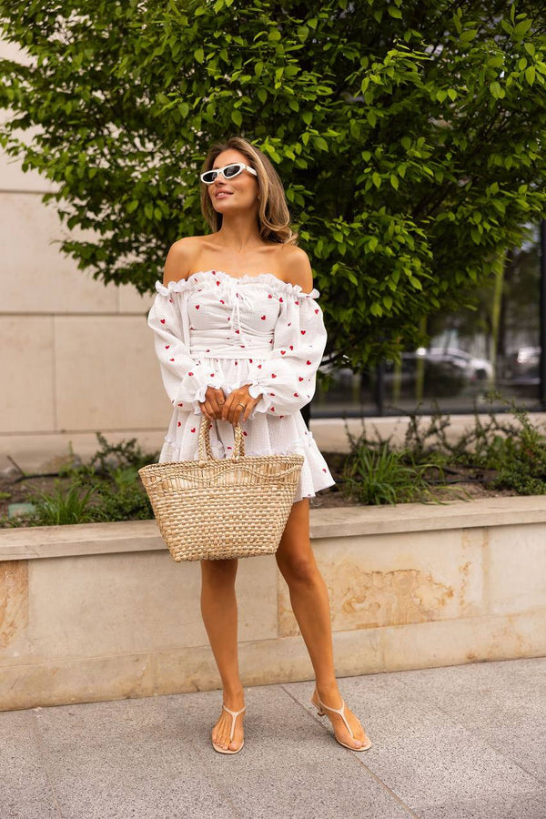 Heartfelt Red Off-Shoulder Muslin Dress