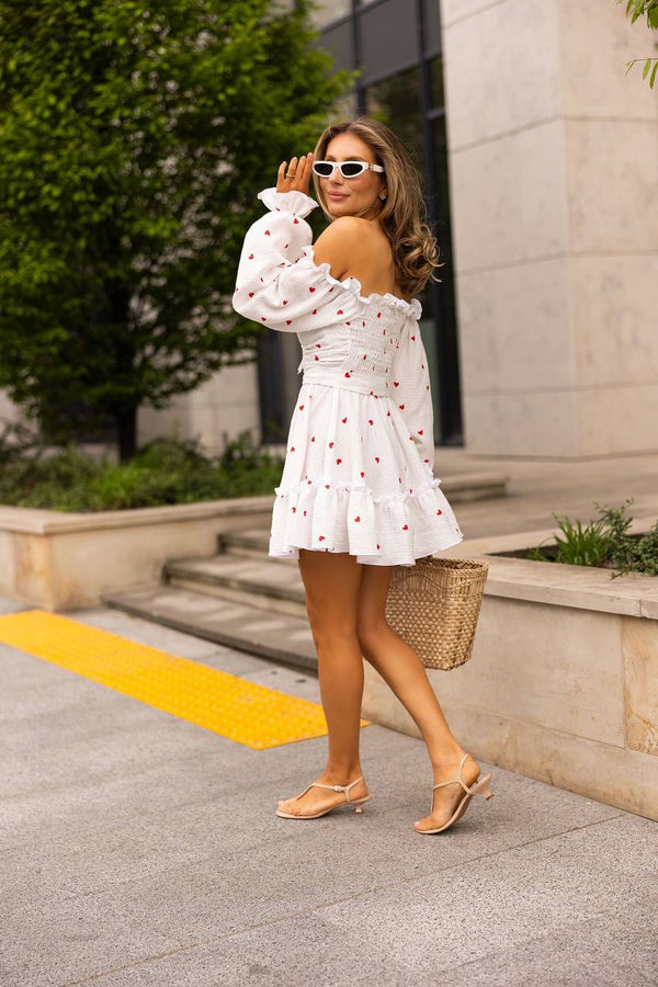 Heartfelt Red Off-Shoulder Muslin Dress