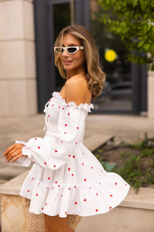 Heartfelt Red Off-Shoulder Muslin Dress