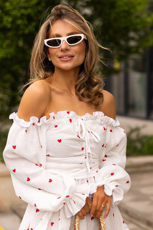 Heartfelt Red Off-Shoulder Muslin Dress