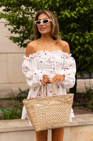 Heartfelt Red Off-Shoulder Muslin Dress