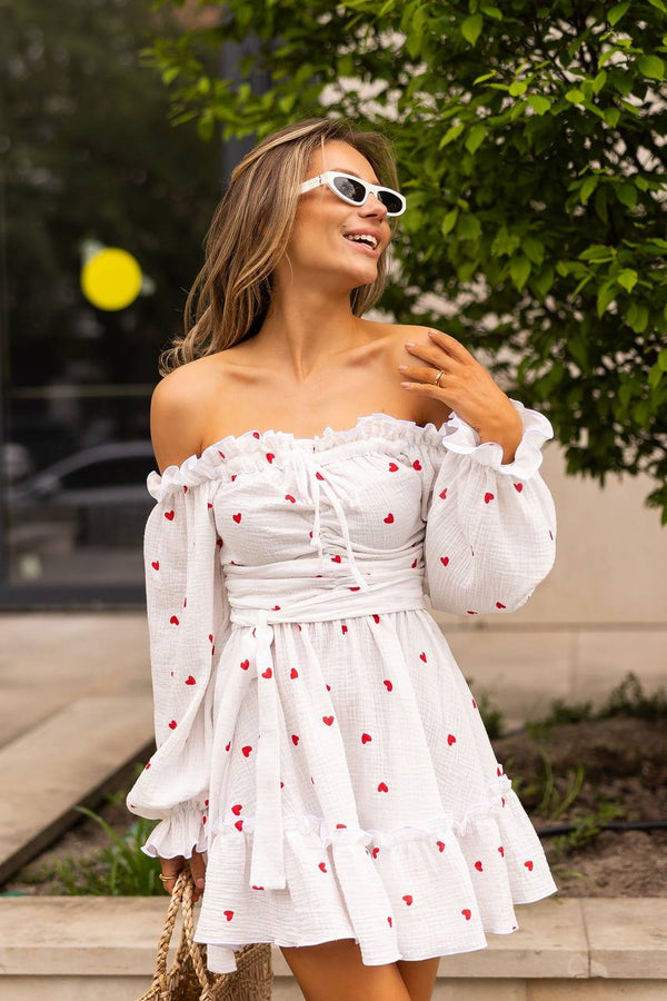 Heartfelt Red Off-Shoulder Muslin Dress