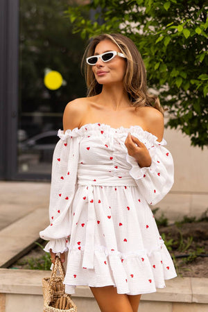 Heartfelt Red Off-Shoulder Muslin Dress