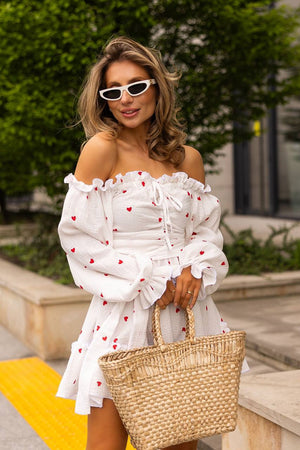 Heartfelt Red Off-Shoulder Muslin Dress