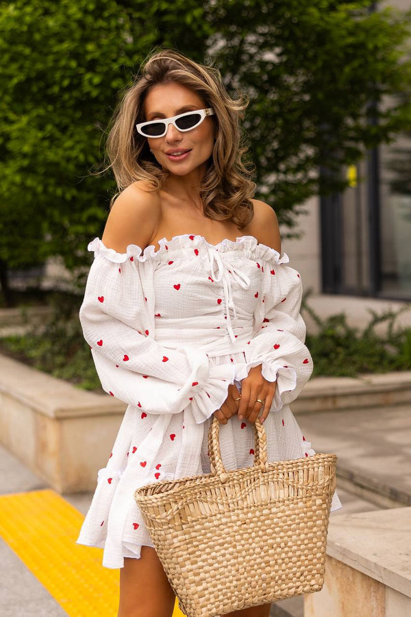 Heartfelt Red Off-Shoulder Muslin Dress