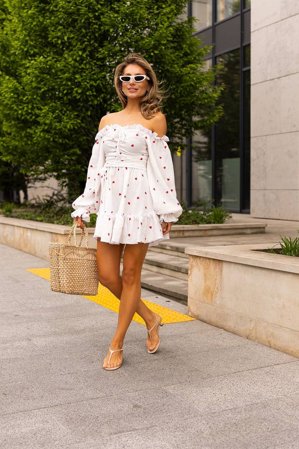 Heartfelt Red Off-Shoulder Muslin Dress