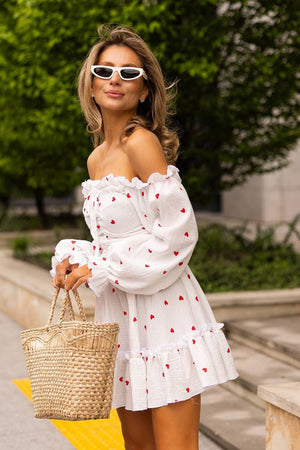 Heartfelt Red Off-Shoulder Muslin Dress