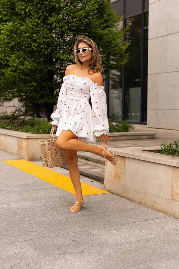 Heartfelt Red Off-Shoulder Muslin Dress