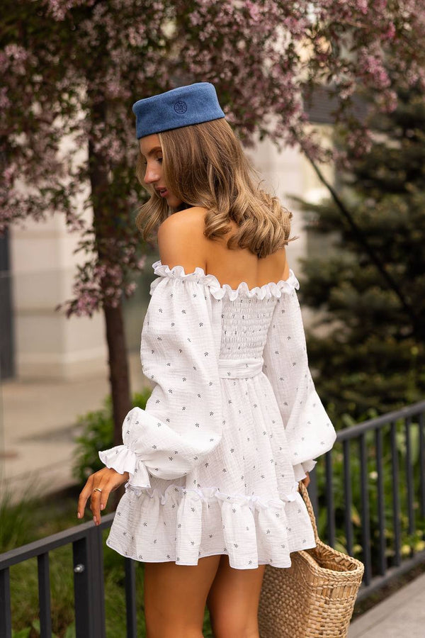 Wildberry Cream Off-Shoulder Muslin Dress