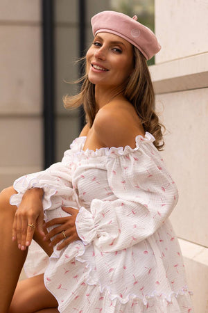 Heartfelt Red Off-Shoulder Muslin Dress
