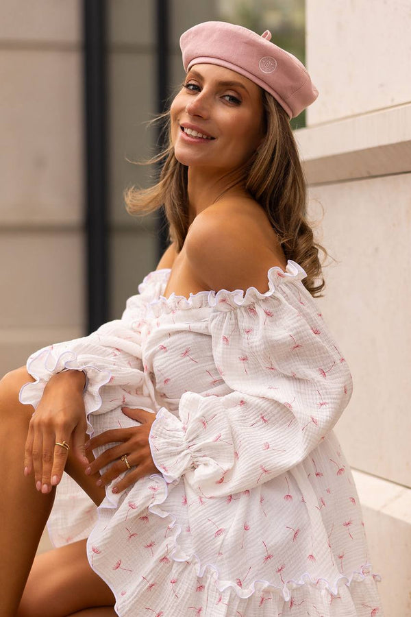 Heartfelt Red Off-Shoulder Muslin Dress