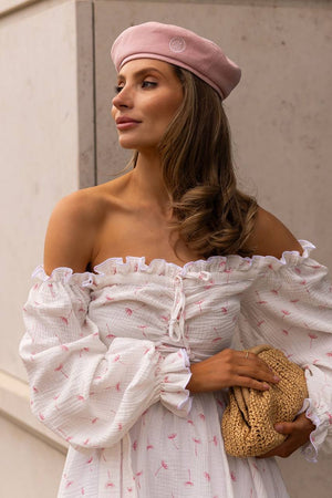 Heartfelt Red Off-Shoulder Muslin Dress