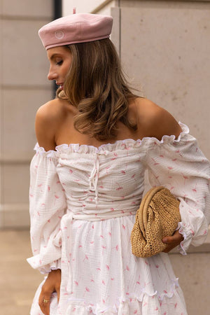 Heartfelt Red Off-Shoulder Muslin Dress