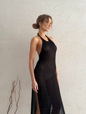 Black Paula Crochet Beach Dress