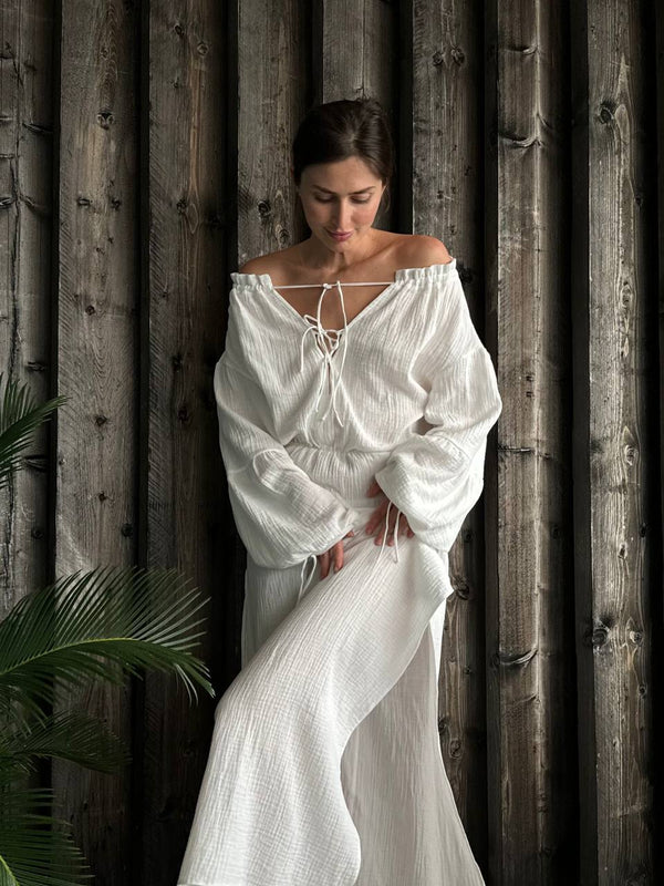 Seabreeze Off-Shoulder Muslin Maxi Dress