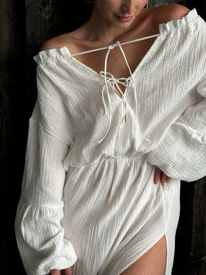 Seabreeze Off-Shoulder Muslin Maxi Dress