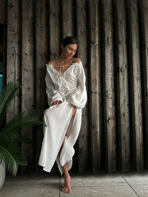 Seabreeze Off-Shoulder Muslin Maxi Dress