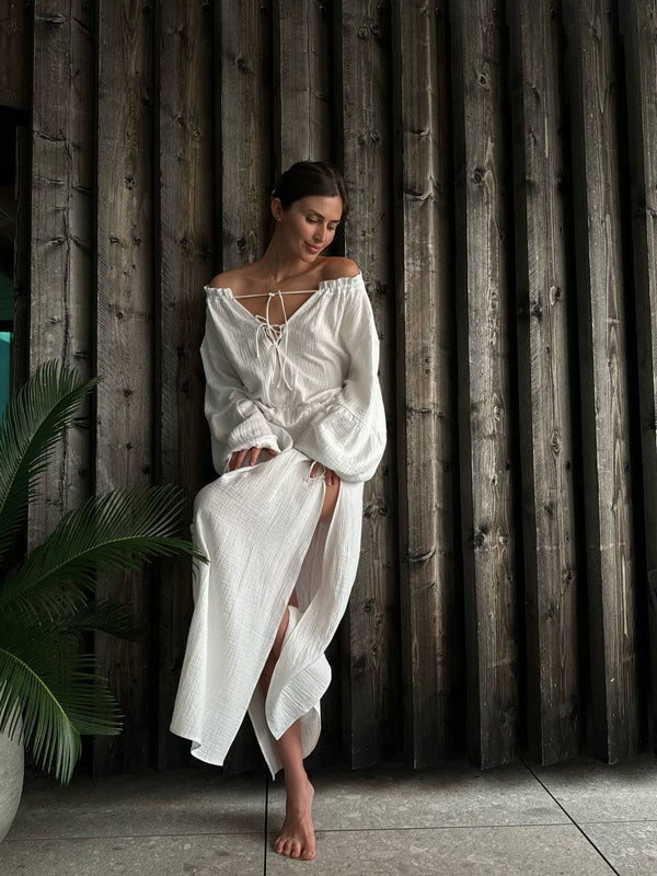 Seabreeze Off-Shoulder Muslin Maxi Dress