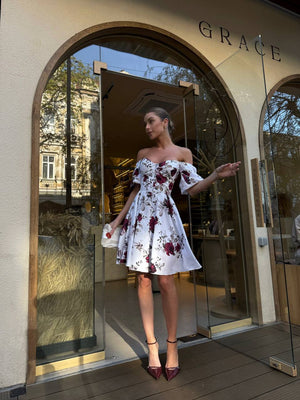 Rosewood Bloom Off-Shoulder Cotton Dress