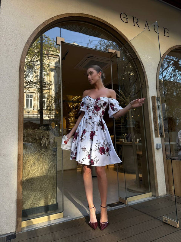 Rosewood Bloom Off-Shoulder Cotton Dress