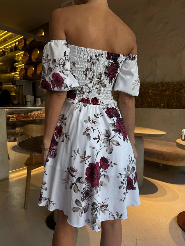 Rosewood Bloom Off-Shoulder Cotton Dress