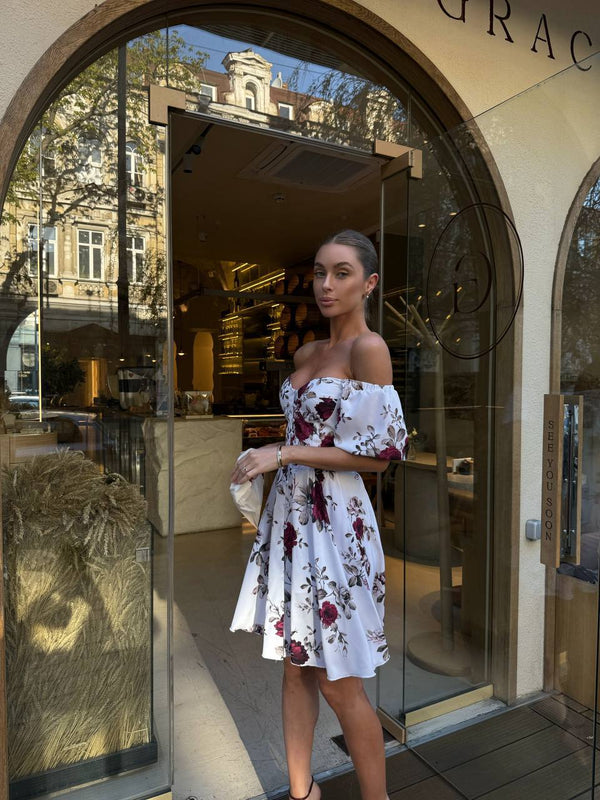 Rosewood Bloom Off-Shoulder Cotton Dress
