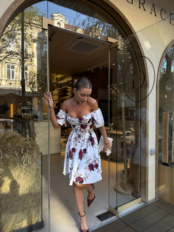 Rosewood Bloom Off-Shoulder Cotton Dress
