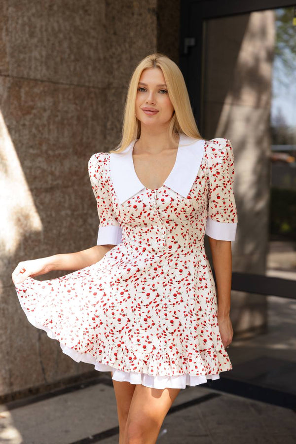 Ivory Cherry Blossom Collar Dress