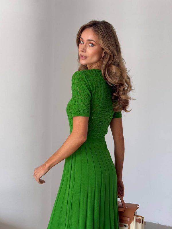 Verdant Grace Knit Midi Dress
