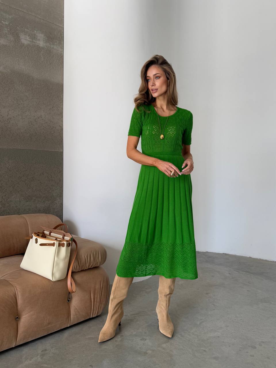 Verdant Grace Knit Midi Dress