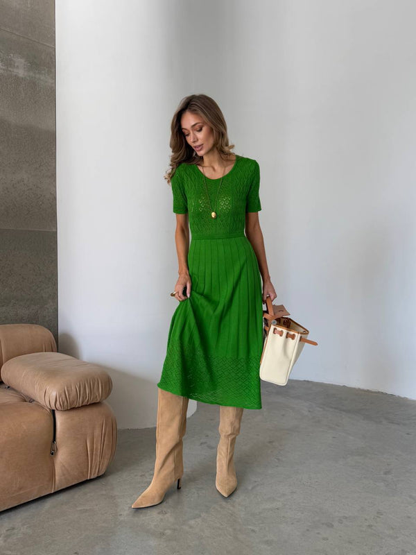 Verdant Grace Knit Midi Dress