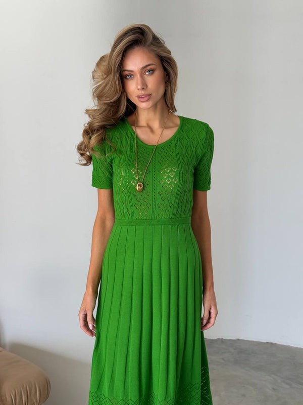Verdant Grace Knit Midi Dress