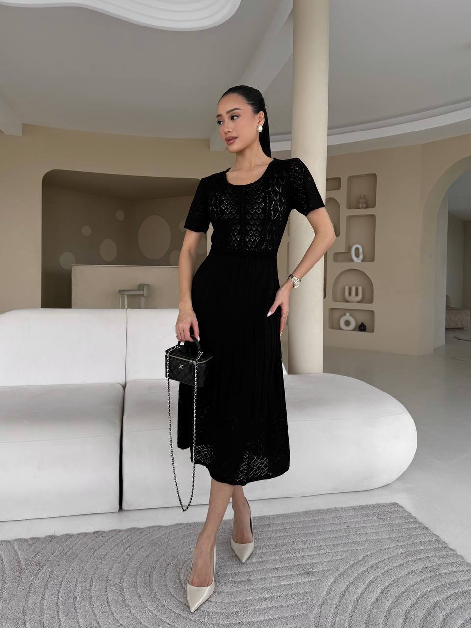 Noir Rhythm Knit Midi Dress