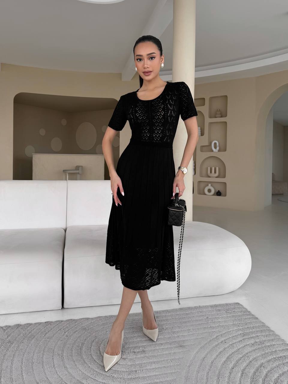 Noir Rhythm Knit Midi Dress