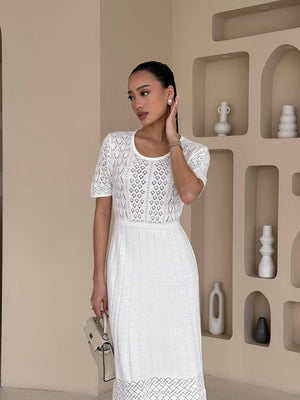 Ivory Glint Knit Midi Dress