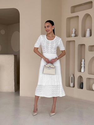 Ivory Glint Knit Midi Dress