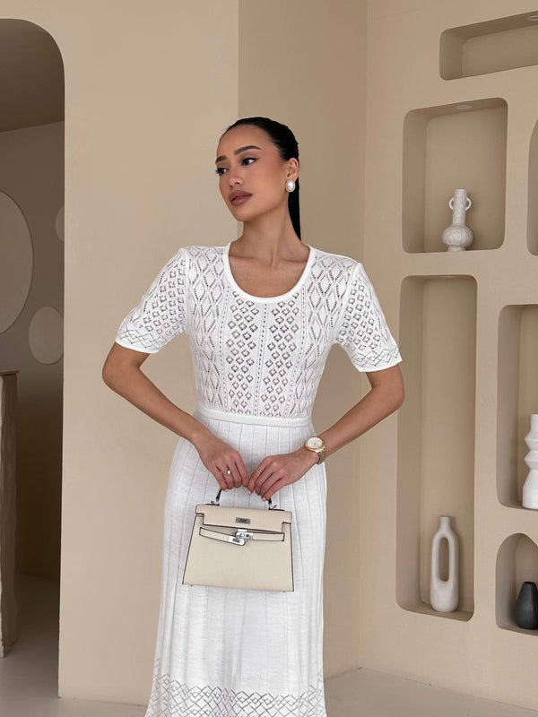 Ivory Glint Knit Midi Dress