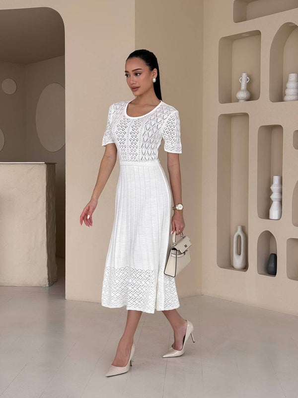Ivory Glint Knit Midi Dress