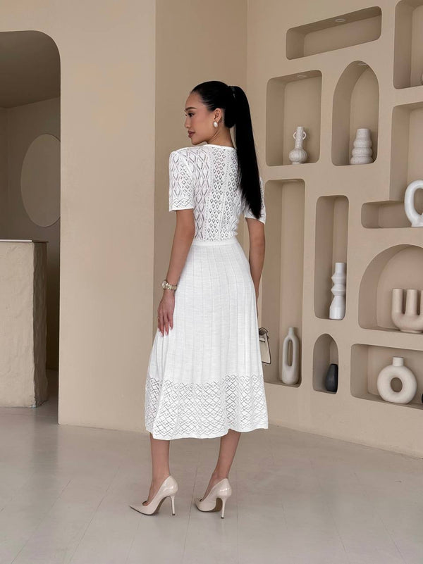 Ivory Glint Knit Midi Dress