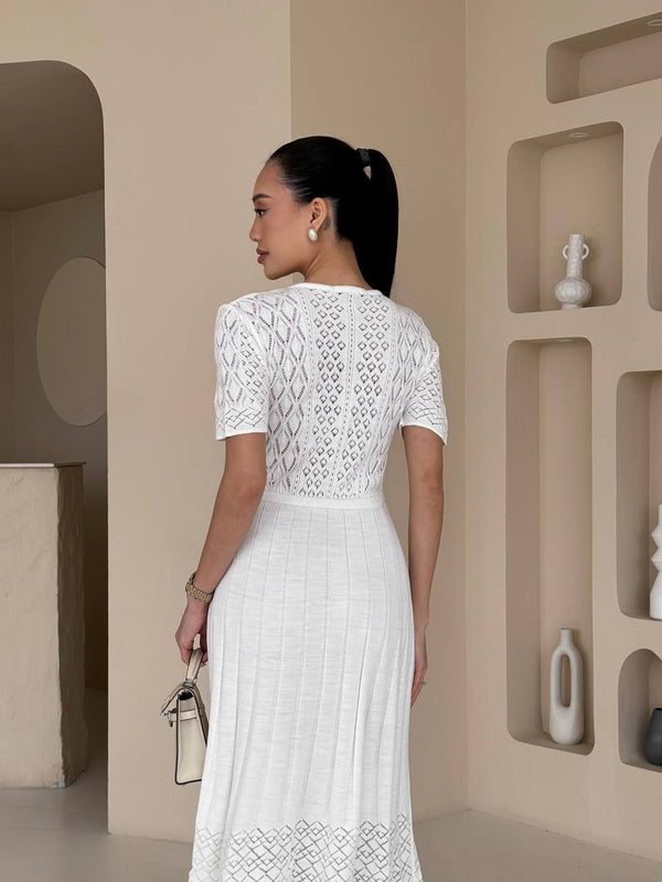 Ivory Glint Knit Midi Dress