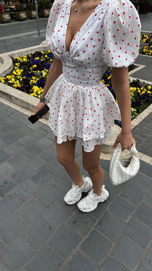 Whimsical Fit Mini Romper – Hearts Edition