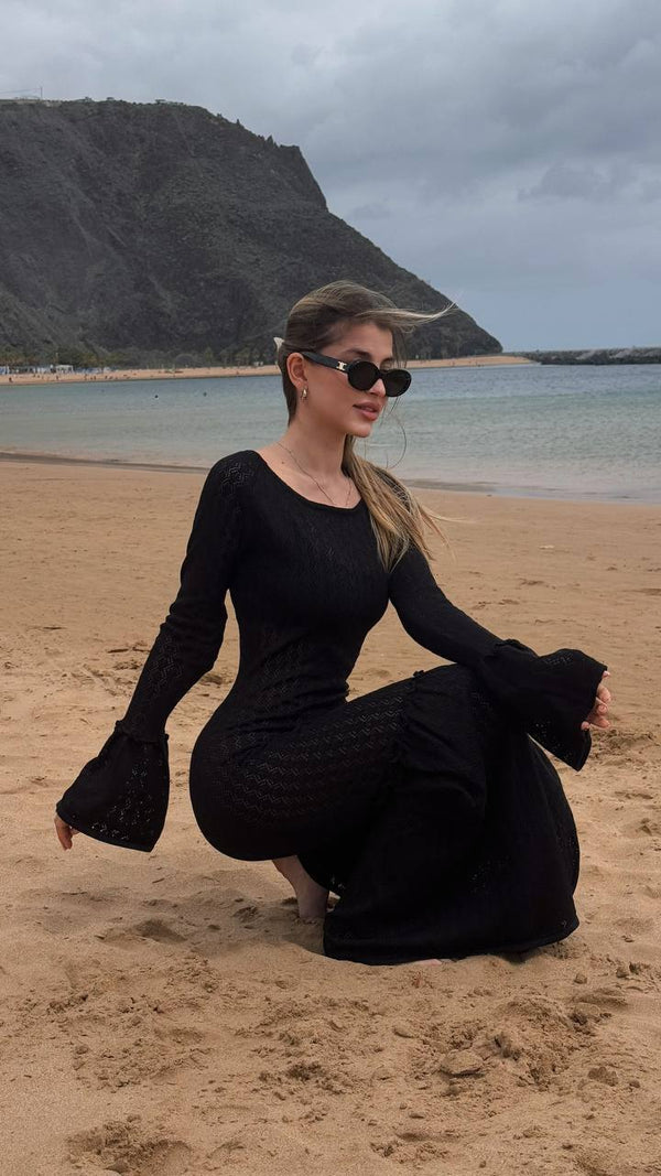 Black Muse Flared Sleeve Maxi Dress