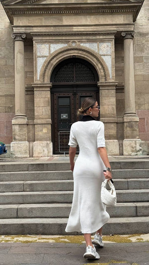 Milk Contrast Knit Button Dress