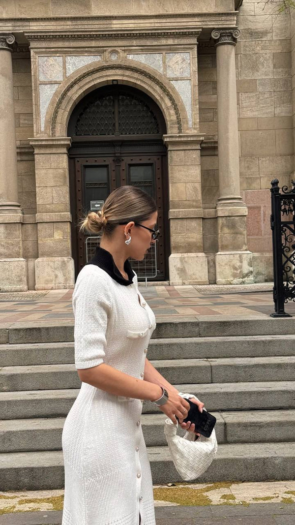 Milk Contrast Knit Button Dress